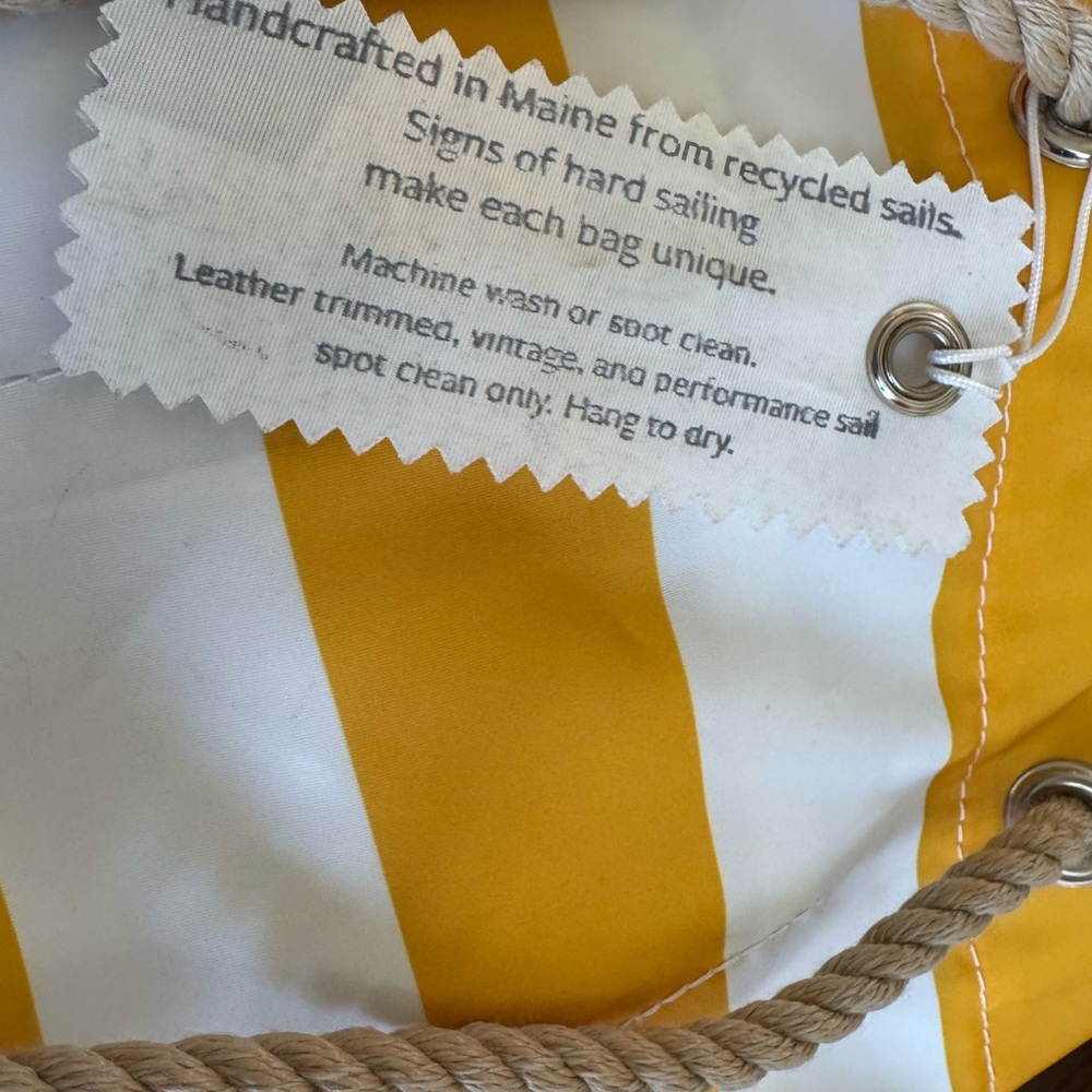 Sea Bags made w/ recycled sails! Yellow & White Bucket Bag. Nautically Chic. - Picture 6 of 11